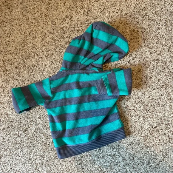 0-3 Month, Striped Teal and Gray Kids Hoodie - Picture 2 of 2